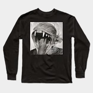 Original Surrealistic Grotesque Cat Face Design Long Sleeve T-Shirt